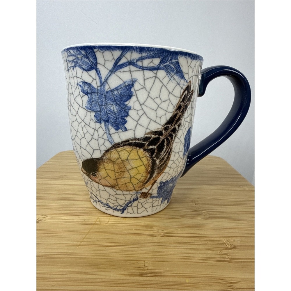 Blue Crackle & Song Bird Theme Mug by Susan Winget for Cracker Barrel Goldfinch